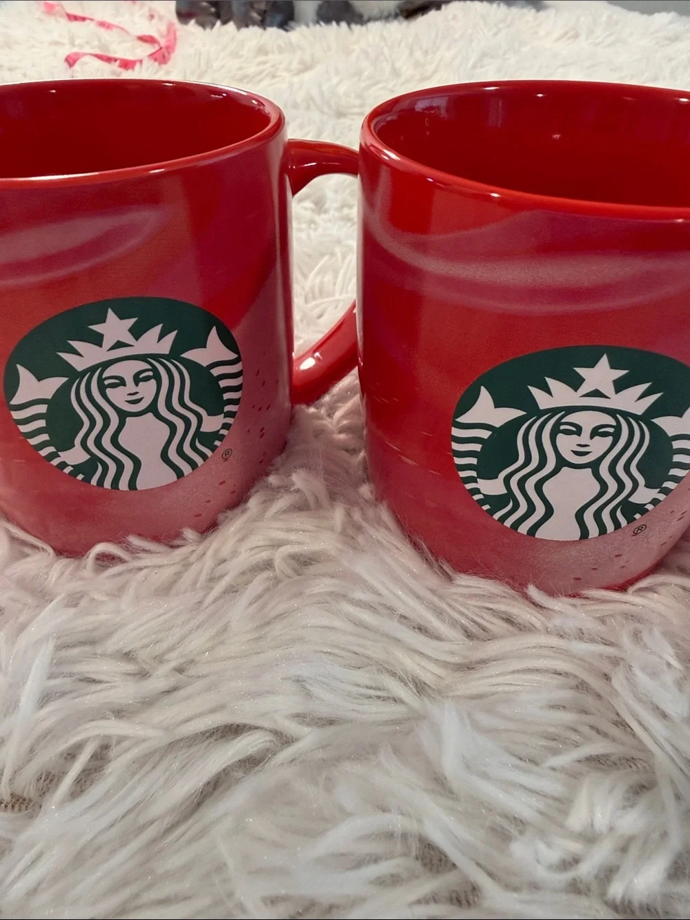 STARBUCKS Coffee Mug 11 oz Red 2024 Holiday Cocoa Mermaid Logo Cup set of 2